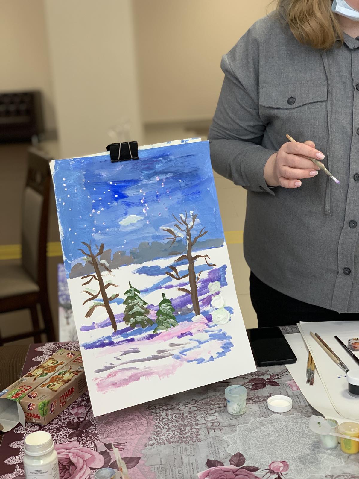 Рисование зимнего пейзажа