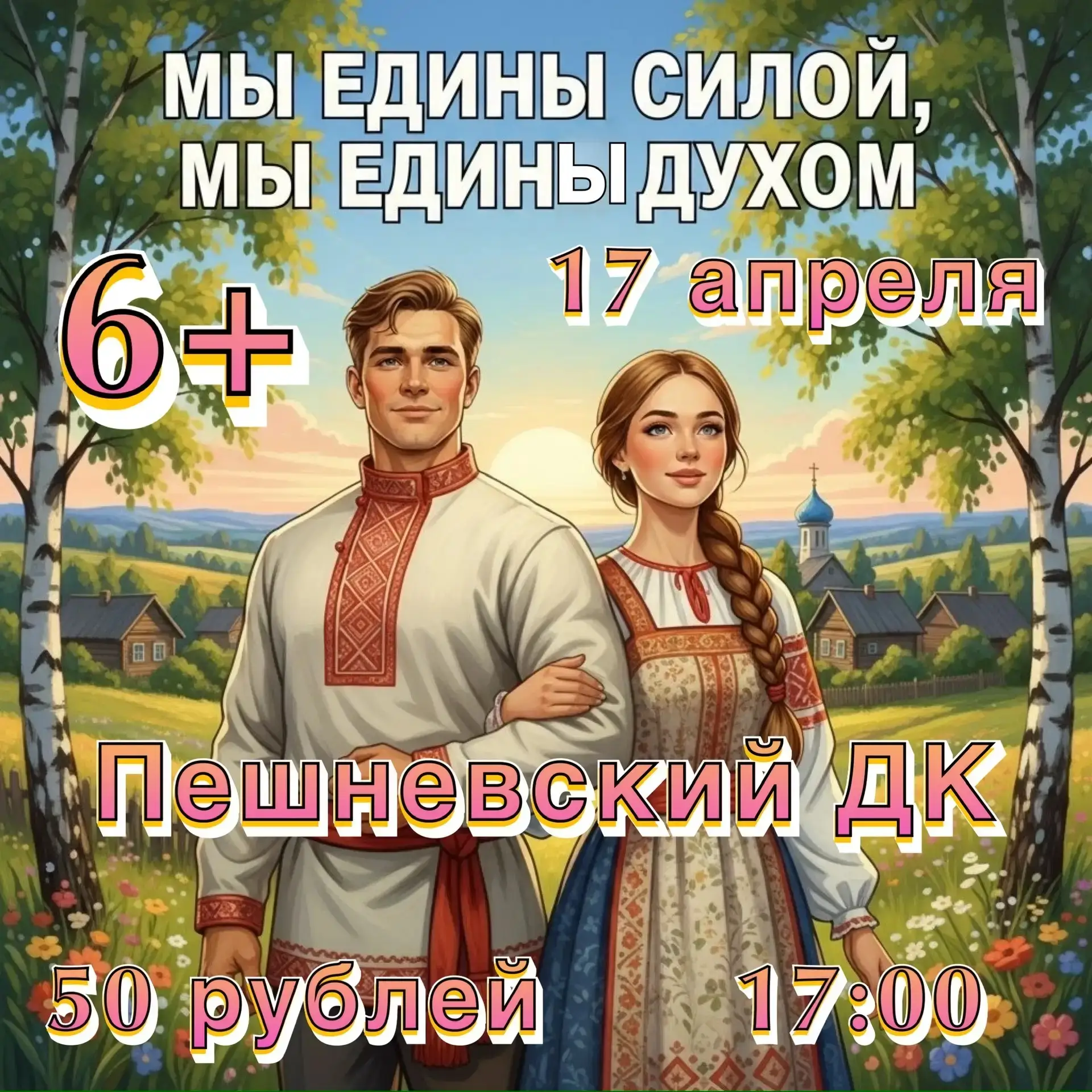 17 апреля в Пешневском ДК пройдет концертная программа «Мы едины силой, мы едины духом!»